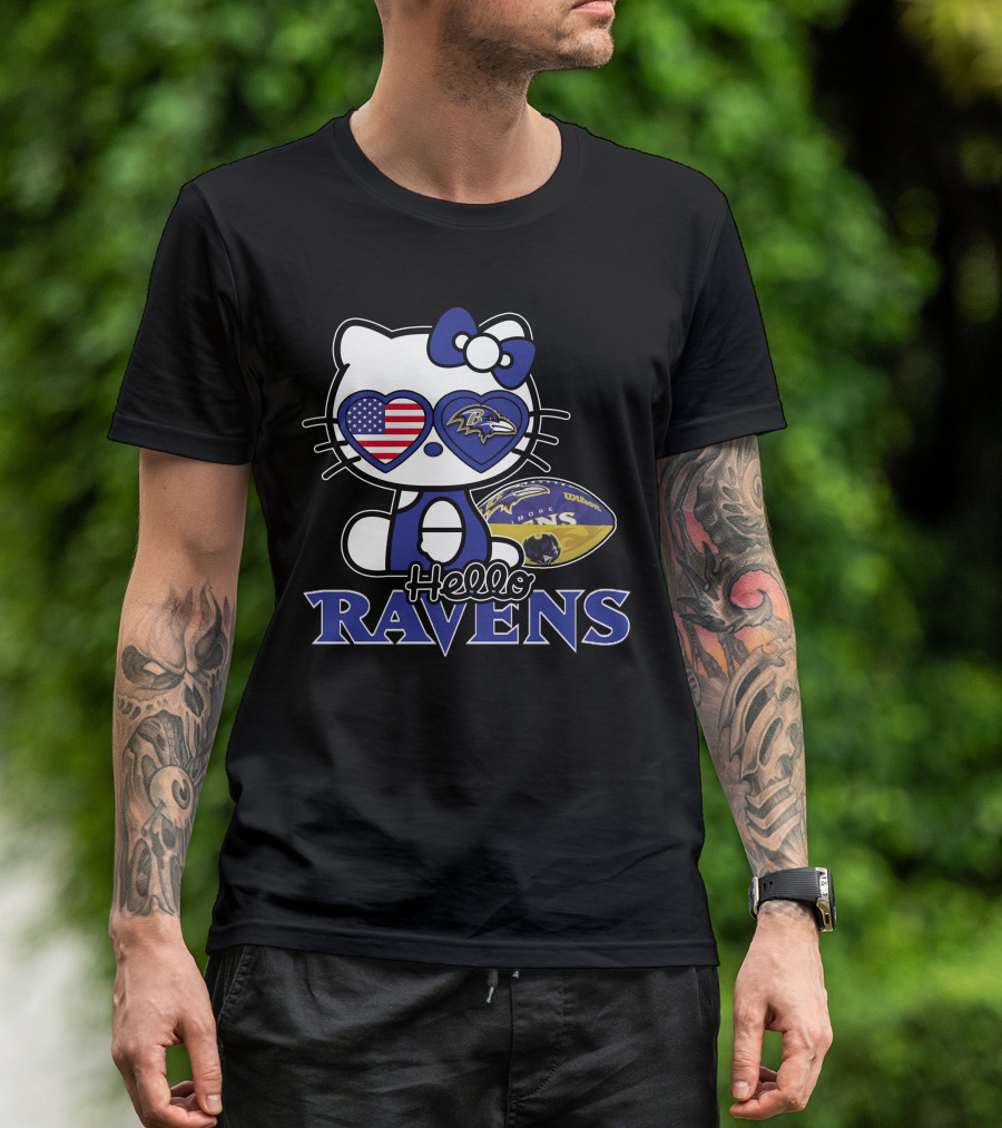 Hello Kitty Baltimore Ravens American Football Fan T-Shirt