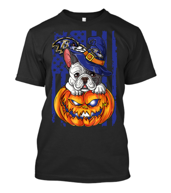 Bulldog Halloween Pumpkin Baltimore Ravens Wizard Hat T-Shirt