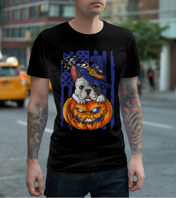 Bulldog Halloween Pumpkin Baltimore Ravens Wizard Hat T-Shirt