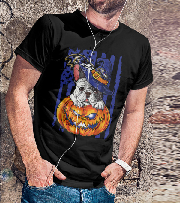 Bulldog Halloween Pumpkin Baltimore Ravens Wizard Hat T-Shirt