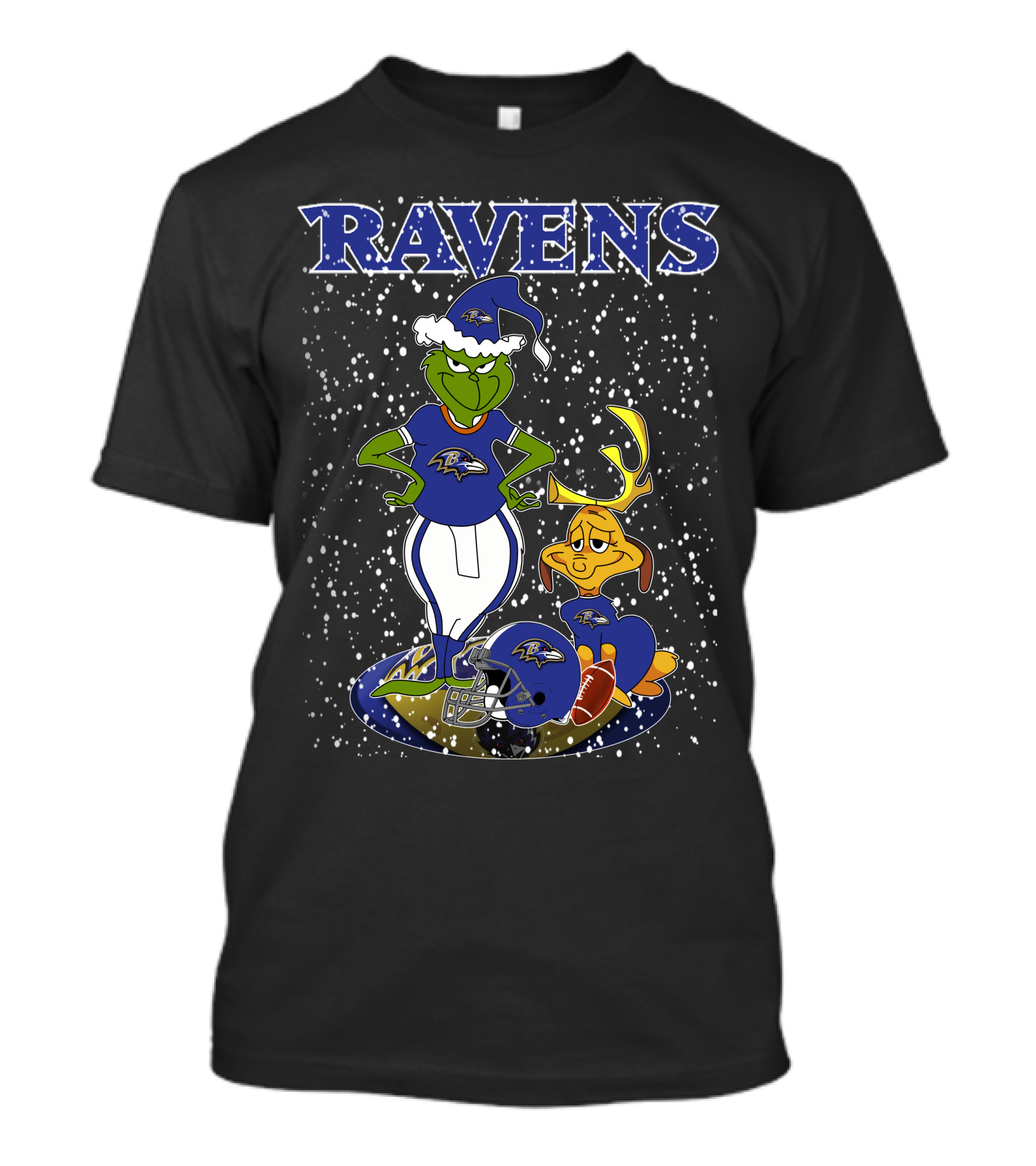 Grinchxmas Ravens Baltimore Football Holiday Scene T-Shirt