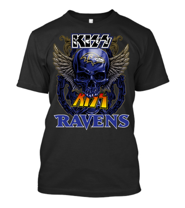 KISS Baltimore Ravens Skull With Wings And Chain T-Shirt