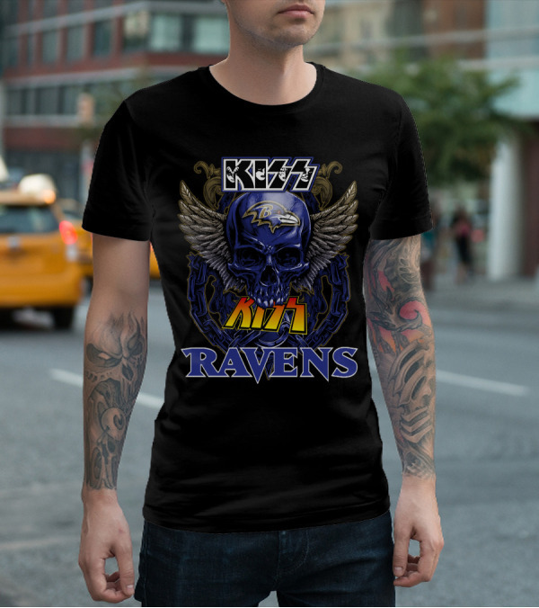 KISS Baltimore Ravens Skull With Wings And Chain T-Shirt