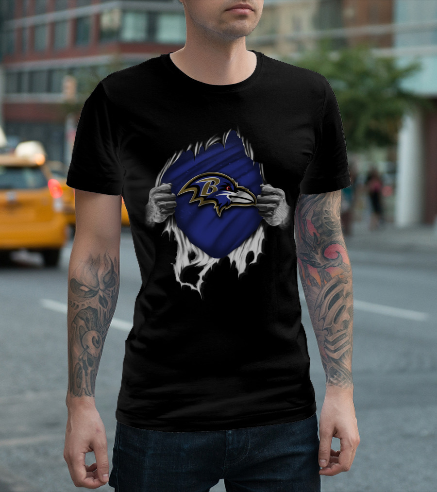 Torn Baltimore Ravens Logo Revealed By Ripped Hands T-Shirt