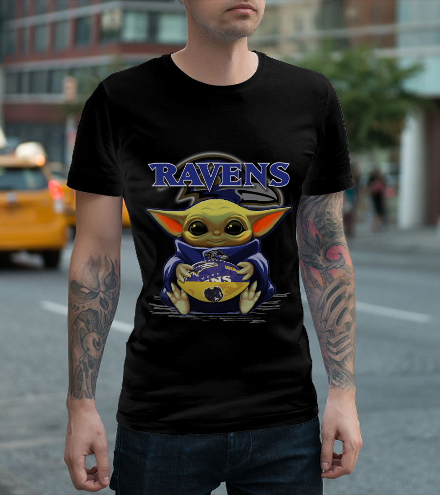 Ravens Yoda Baby Holding Baltimore Football T-Shirt