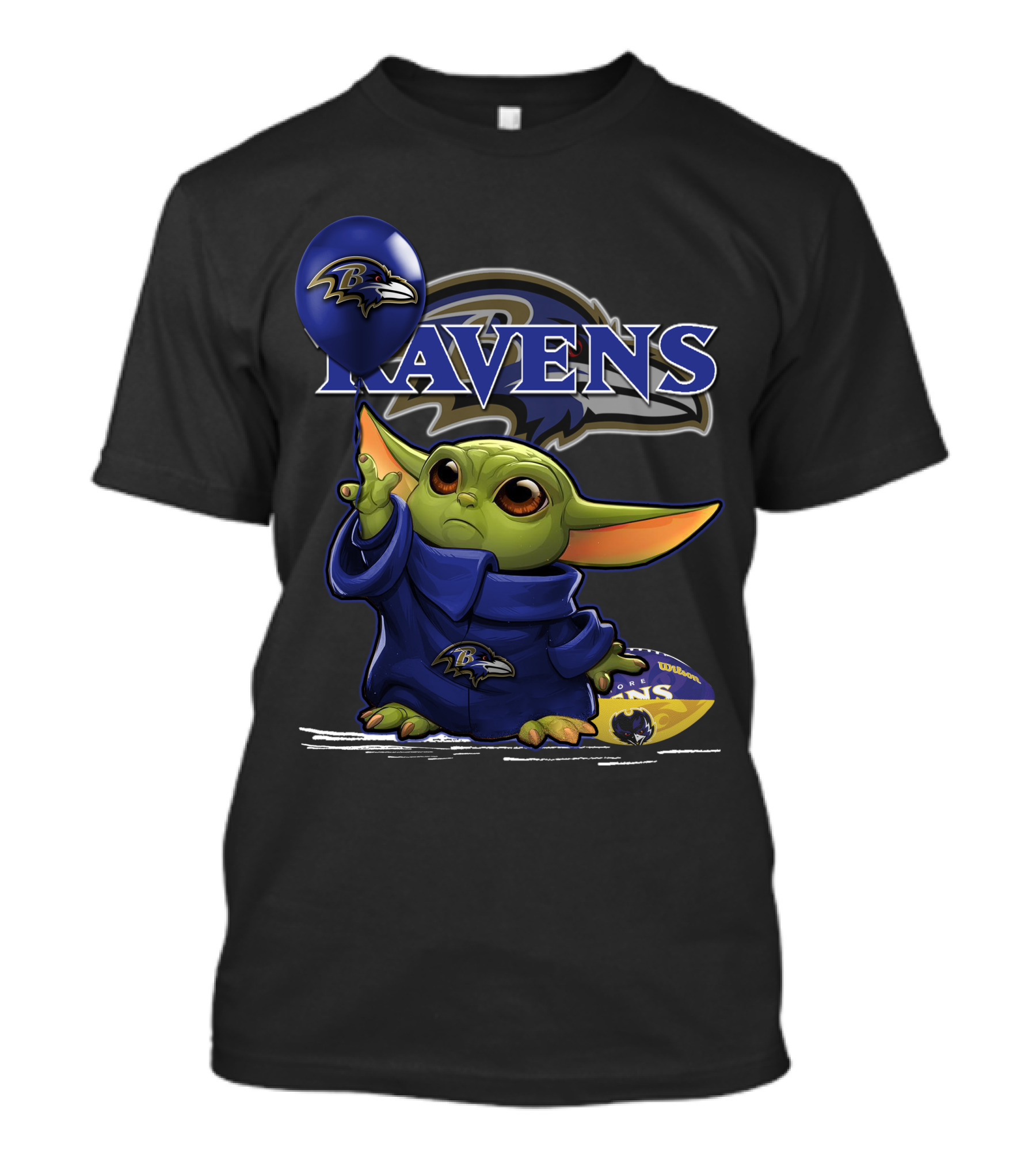 Yoda Baltimore Ravens Football Character With Team Logo And Balloons T-Shirt