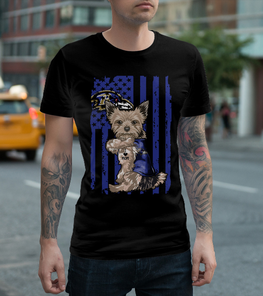 Yorkshire Terrier I Love Mom Baltimore Ravens T-Shirt