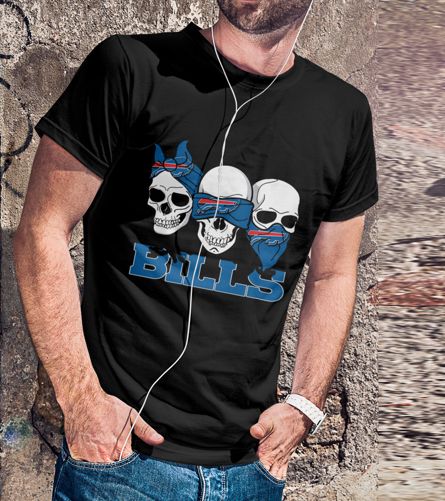 3 Skull Buffalo Bills Logo Bandana Trio T-Shirt