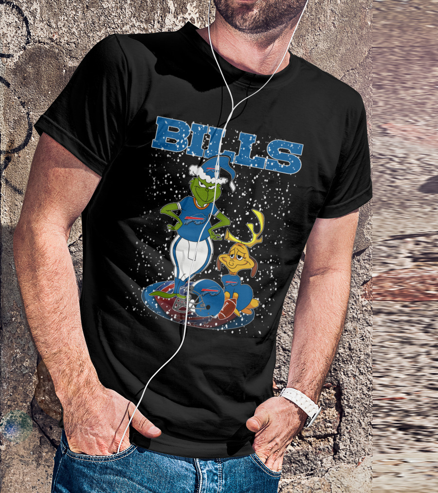 Grinchxmas Buffalo Bills Snowy Grinch And Max Football T-Shirt