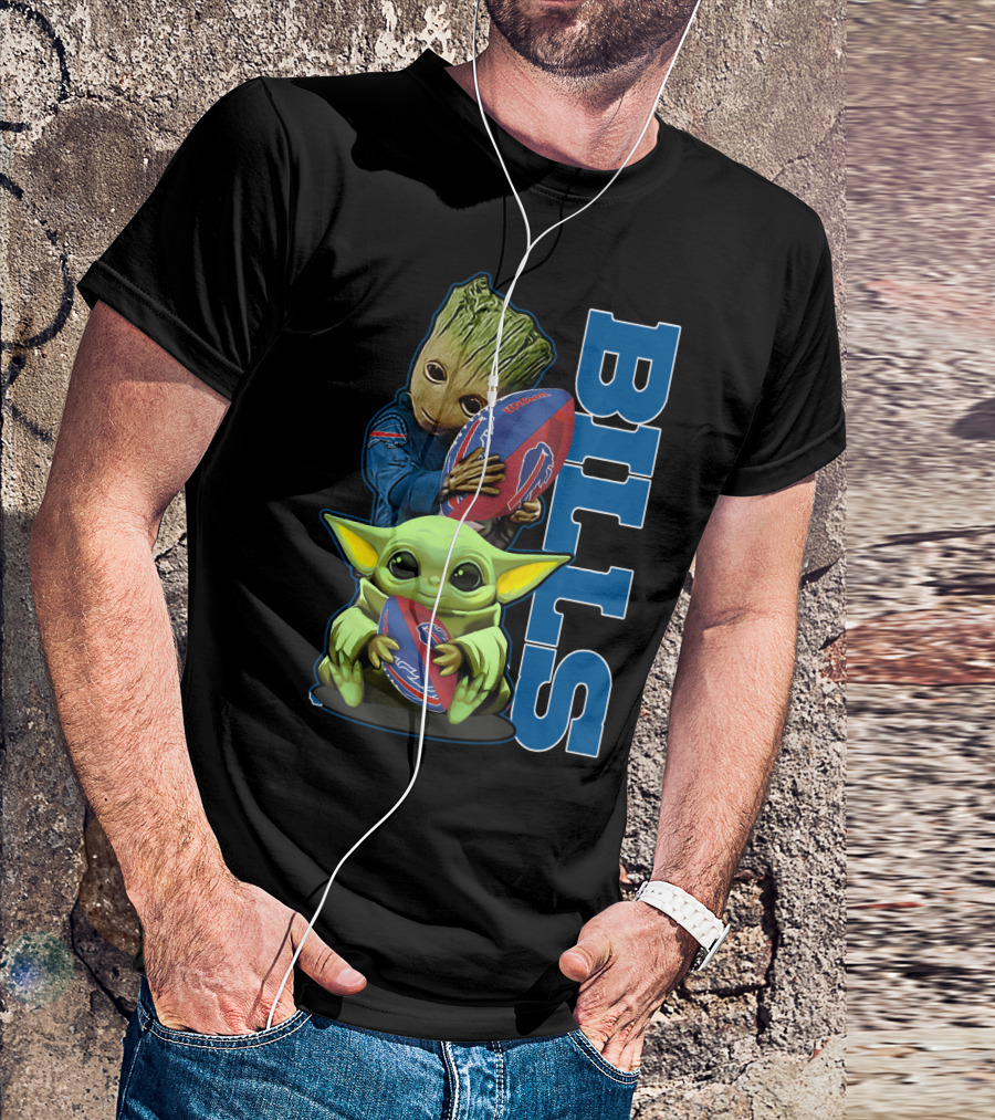 Grzd Buffalo Bills Baby Groot And Baby Yoda Football T-Shirt