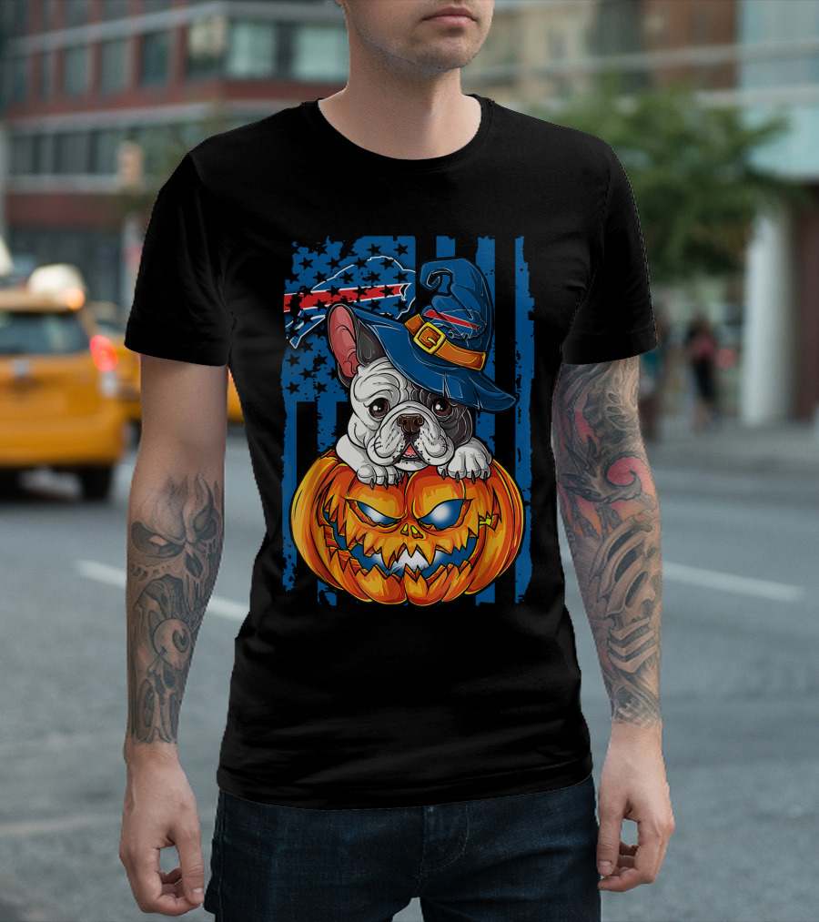 Hlw Bulldog Buffalo Bills Halloween Wizard Pumpkin T-Shirt