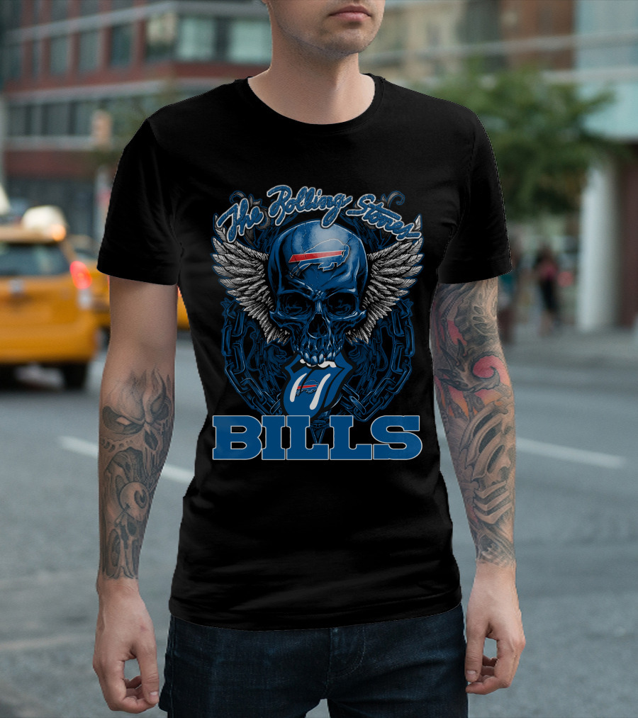 The Rolling Stones Buffalo Bills Winged Skull With Chain And Logo Tongue T-Shirt