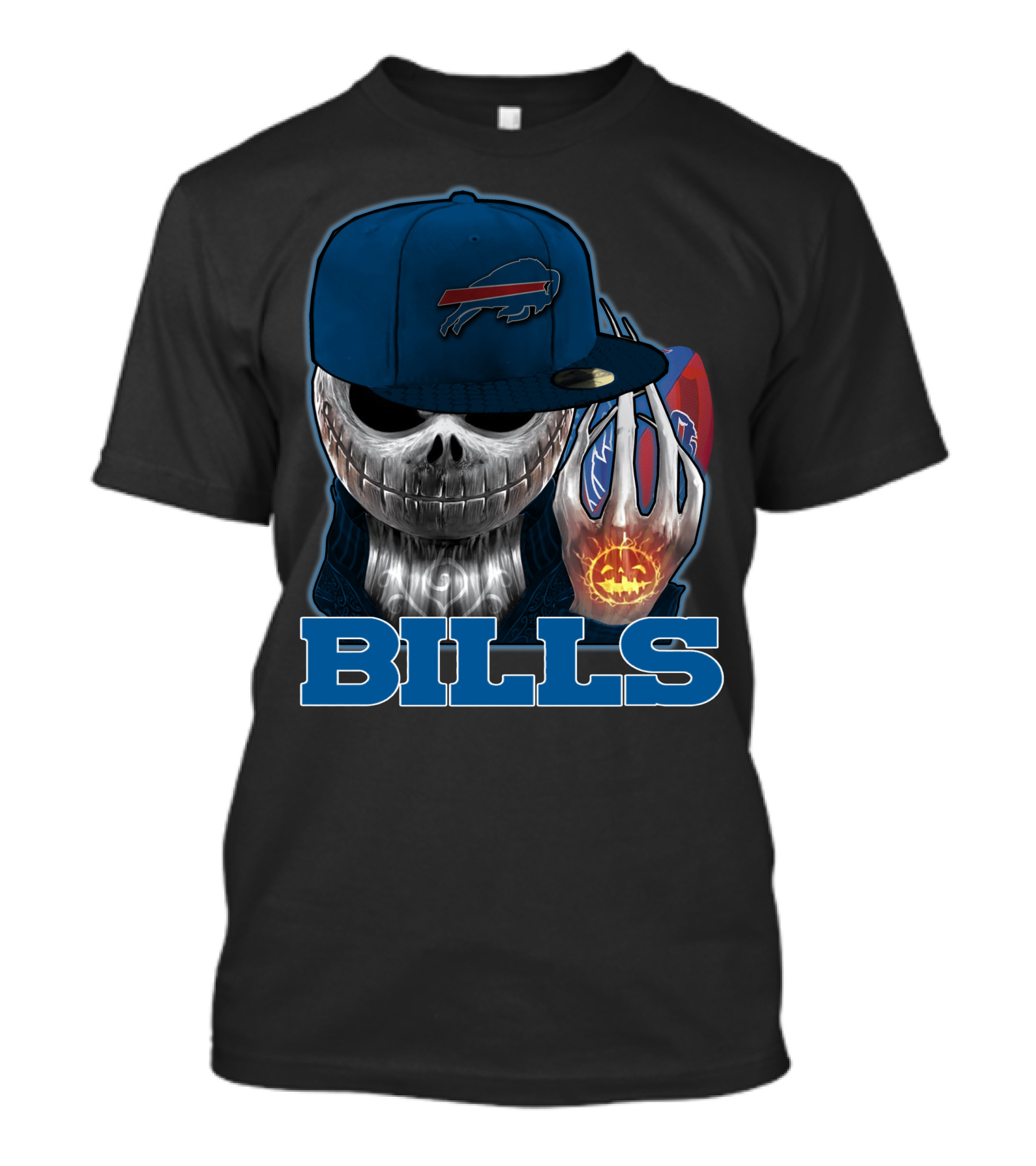 Buffalo Bills Halloween Skull With Pumpkin And Cap T-Shirt