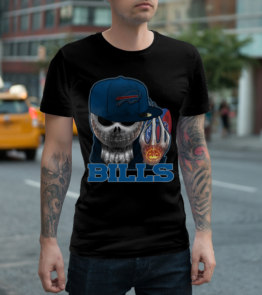Buffalo Bills Halloween Skull With Pumpkin And Cap T-Shirt
