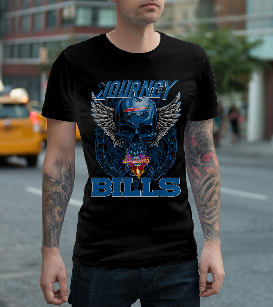 Journey Buffalo Bills Skull Wings Flame T-Shirt