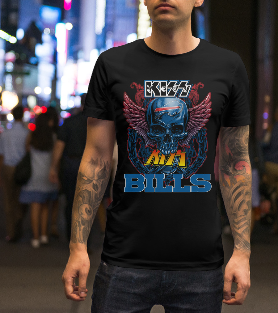 Kiss Buffalo Bills Skull Wings T-Shirt