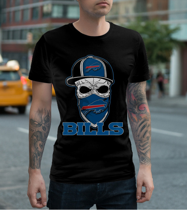 Buffalo Bills Skull Hat Logo Face Covering T-Shirt