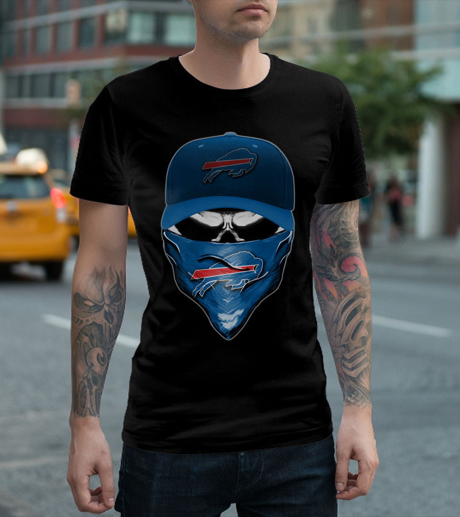 Buffalo Bills Skull with Cap and Bandana T-Shirt