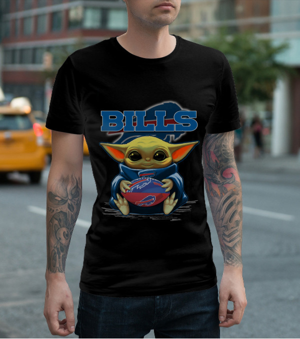 BILLS Yoda Baby Holding Buffalo Bills Football T-Shirt