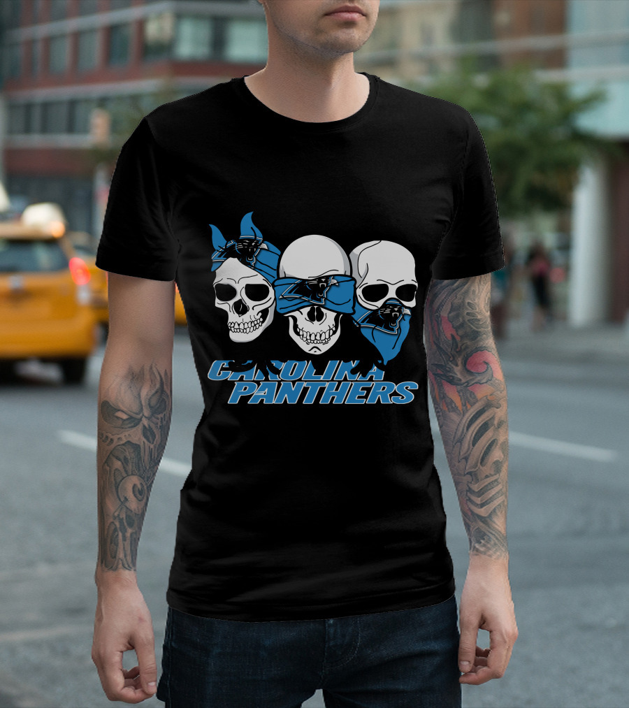 CAROLINA PANTHERS 3 Skull Bandana T-Shirt