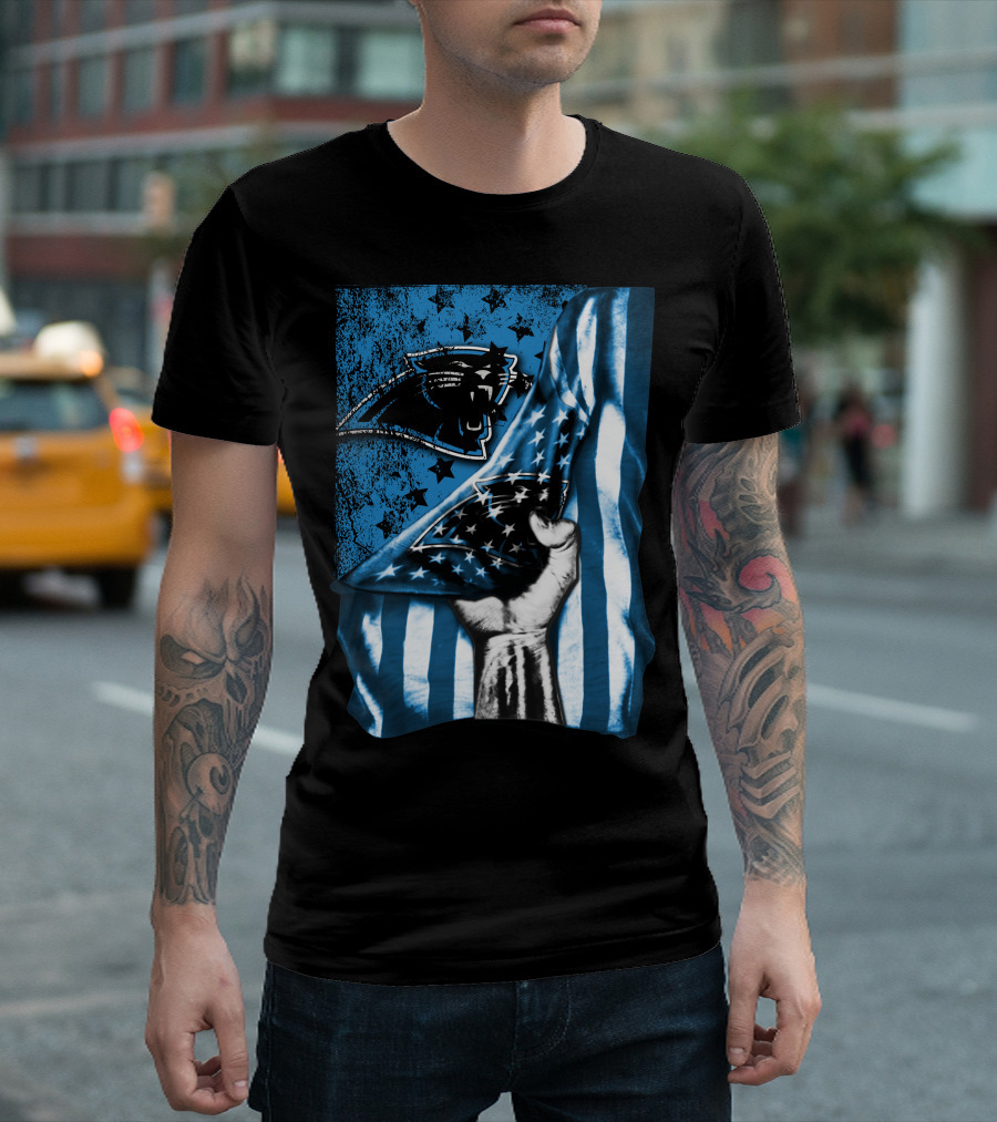 FLAG CAROLINA PANTHERS AMERICAN STYLE STARS BLUE BLACK T-Shirt