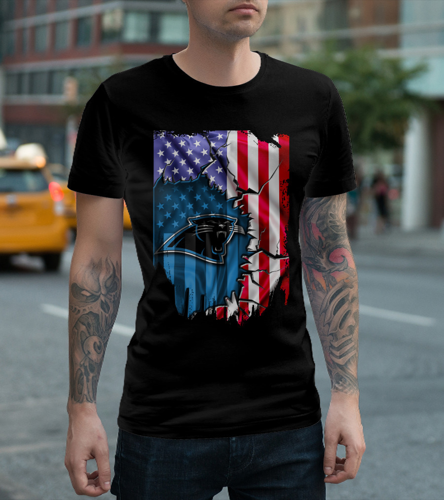 American Flag with Carolina Panthers T-Shirt