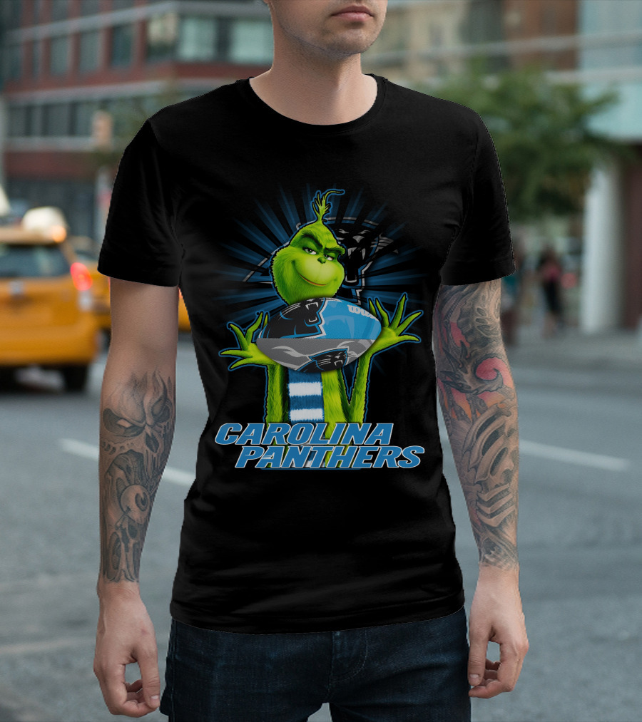 Grinch Holding Football CAROLINA PANTHERS T-Shirt