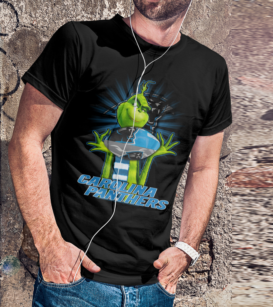 Grinch Holding Football CAROLINA PANTHERS T-Shirt