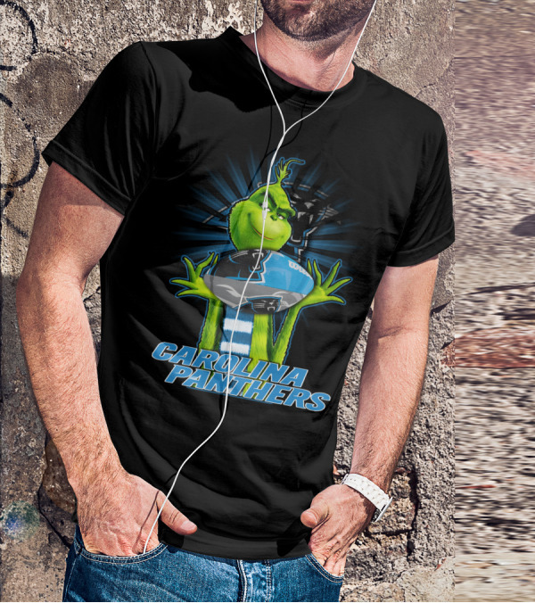 Grinch Holding Football CAROLINA PANTHERS T-Shirt