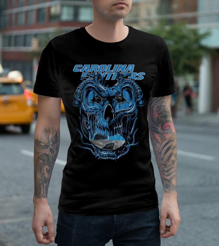 CAROLINA PANTHERS Dragonskull Robot-Themed Panther T-Shirt