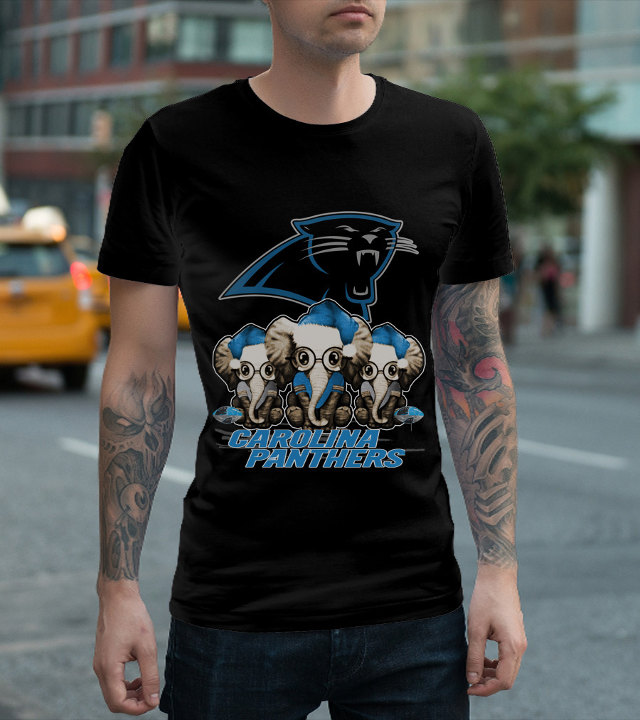 CAROLINA PANTHERS ELEPHAN XMAS HOLIDAY ELEPHANT TRIO T-Shirt