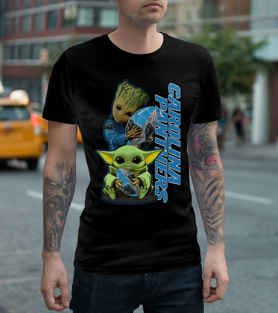 Groot Baby Yoda Grzd Carolina Panthers Football T-Shirt