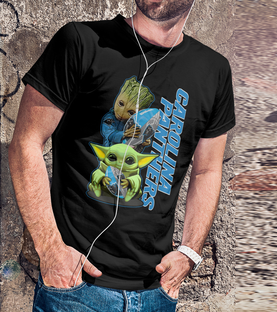 Groot Baby Yoda Grzd Carolina Panthers Football T-Shirt