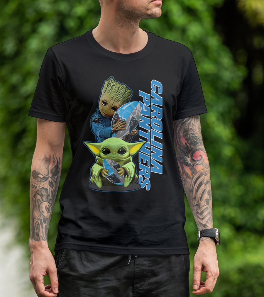 Groot Baby Yoda Grzd Carolina Panthers Football T-Shirt