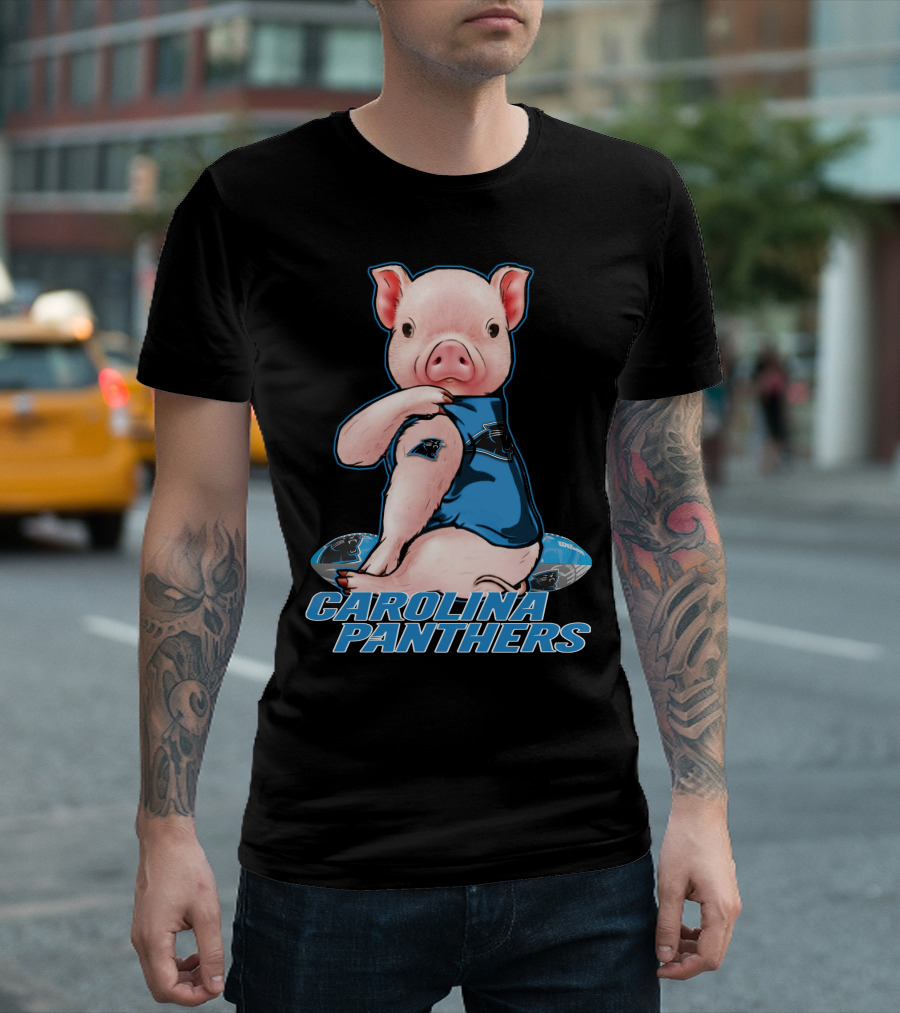CAROLINA PANTHERS Pig In Panthers Jersey On Football T-Shirt