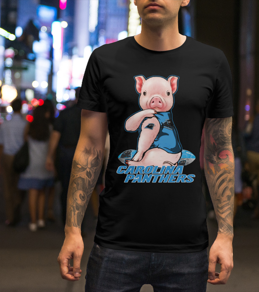 CAROLINA PANTHERS Pig In Panthers Jersey On Football T-Shirt