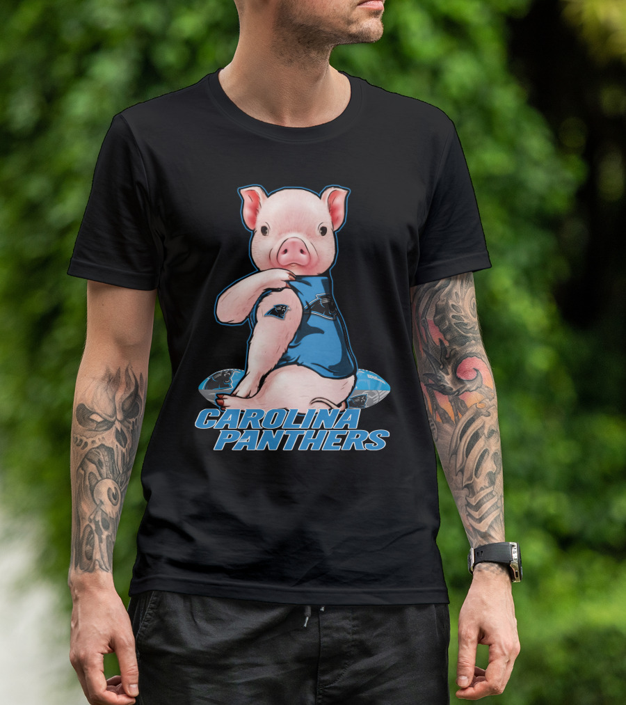 CAROLINA PANTHERS Pig In Panthers Jersey On Football T-Shirt