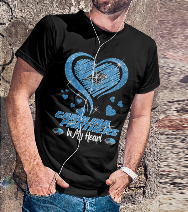 CAROLINA PANTHERS In My Heart Sparkling Blue Heart T-Shirt