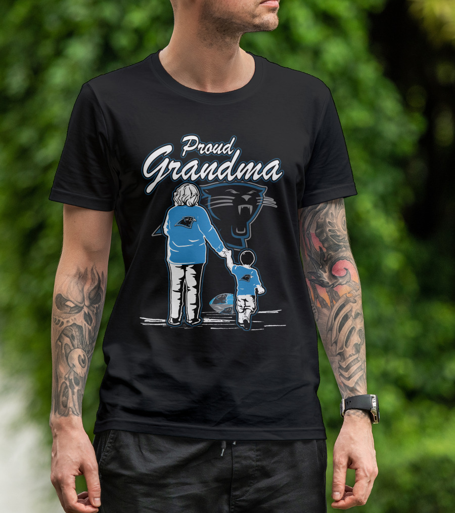 Proud Grandma Carolina Panthers Fan Holding Child With Team T-Shirt