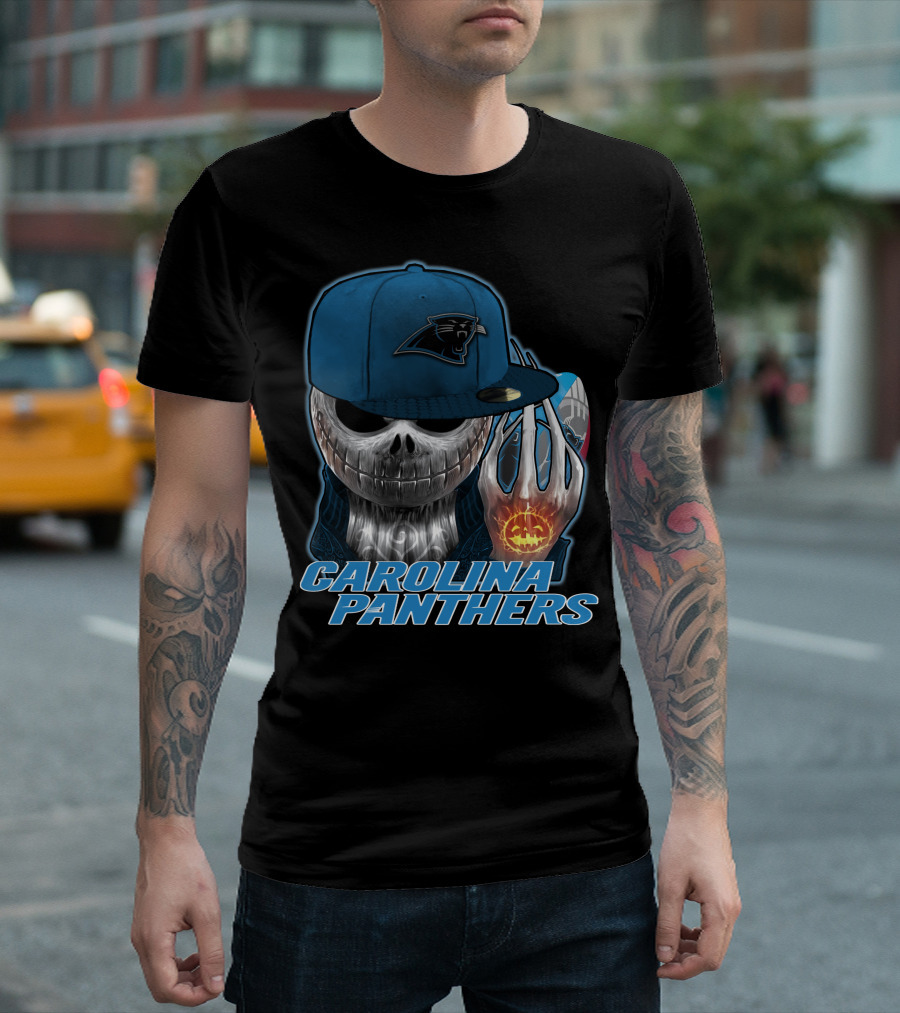 CAROLINA PANTHERS JACKSKULL WITH PUMPKIN AND CAP T-Shirt