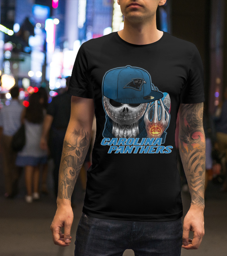 CAROLINA PANTHERS JACKSKULL WITH PUMPKIN AND CAP T-Shirt