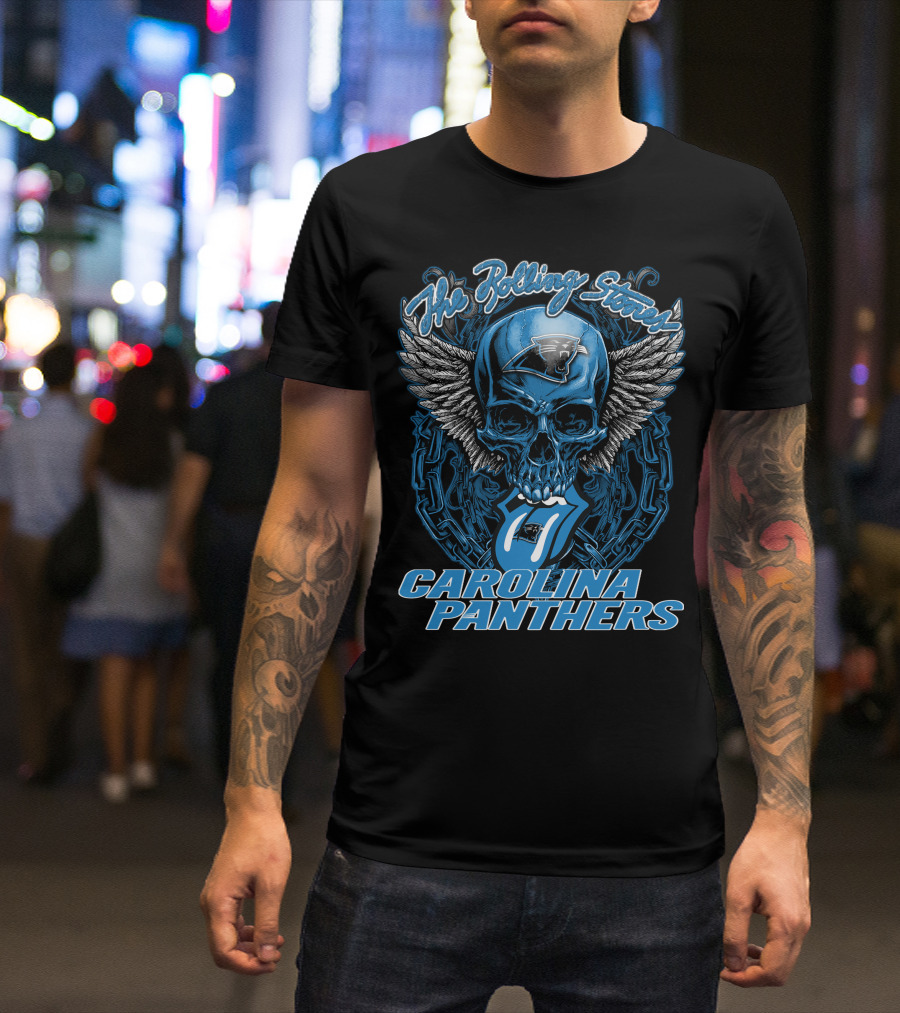The Rolling Stones Carolina Panthers Skull With Wings And Tongue T-Shirt