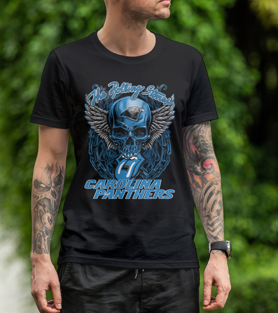 The Rolling Stones Carolina Panthers Skull With Wings And Tongue T-Shirt