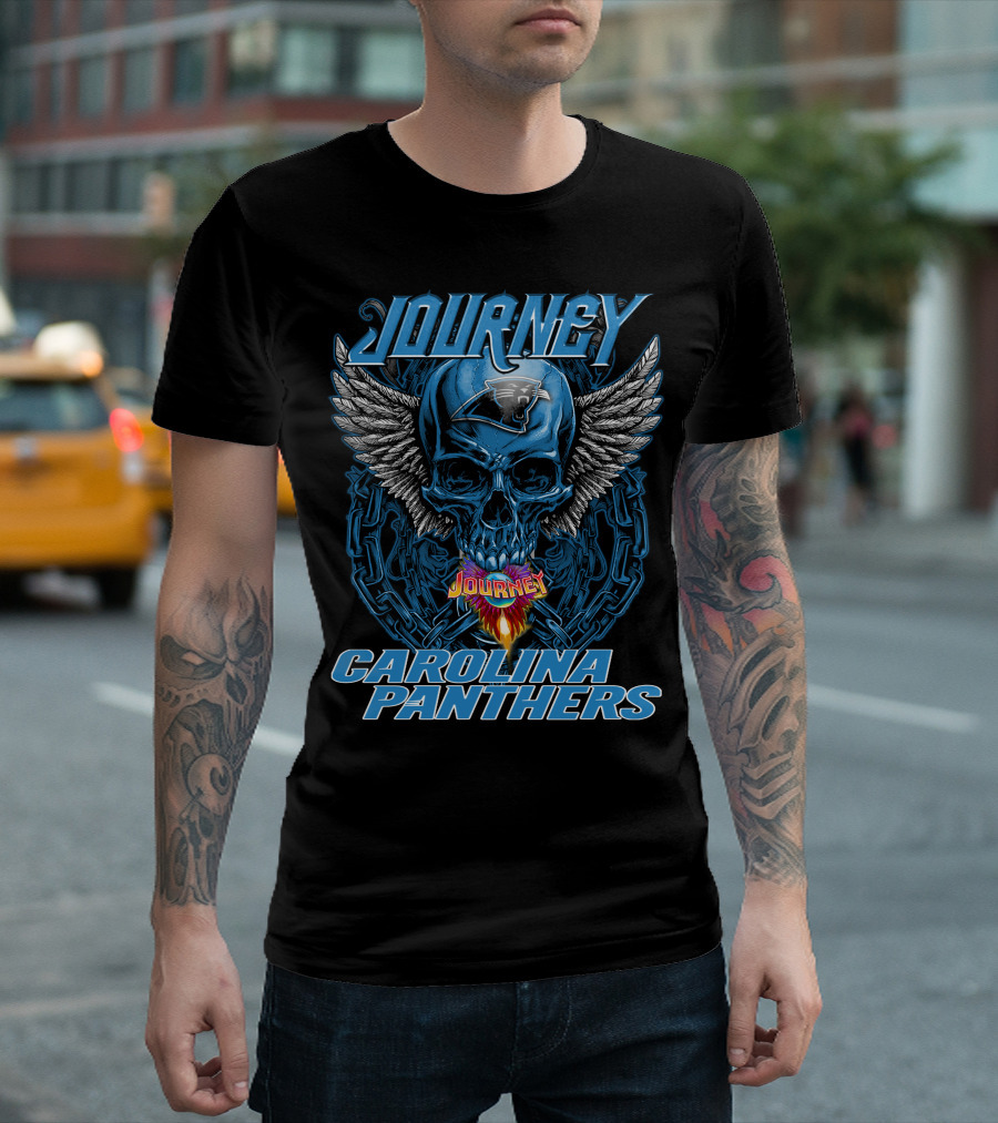 JOURNEY CAROLINA PANTHERS SKULL WINGS CHAIN T-Shirt
