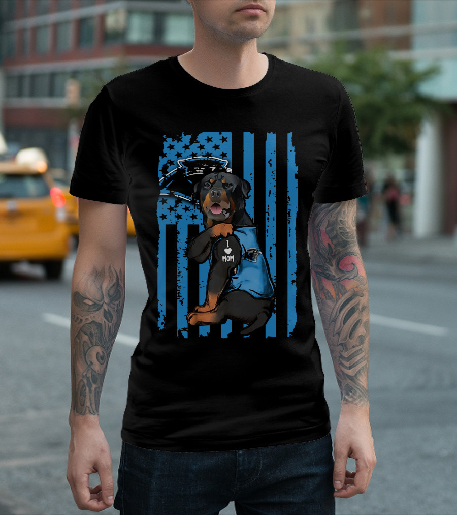 Rottweiler Carolina Panthers I Love Mom T-Shirt