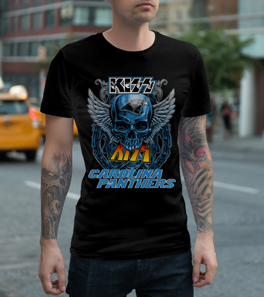 KISS Carolina Panthers Skull with Wings and Chains T-Shirt