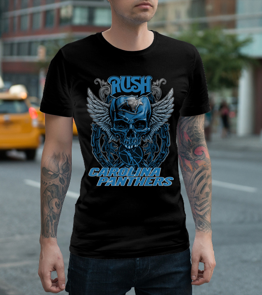 RUSH CAROLINA PANTHERS Skull With Wings And Chains T-Shirt