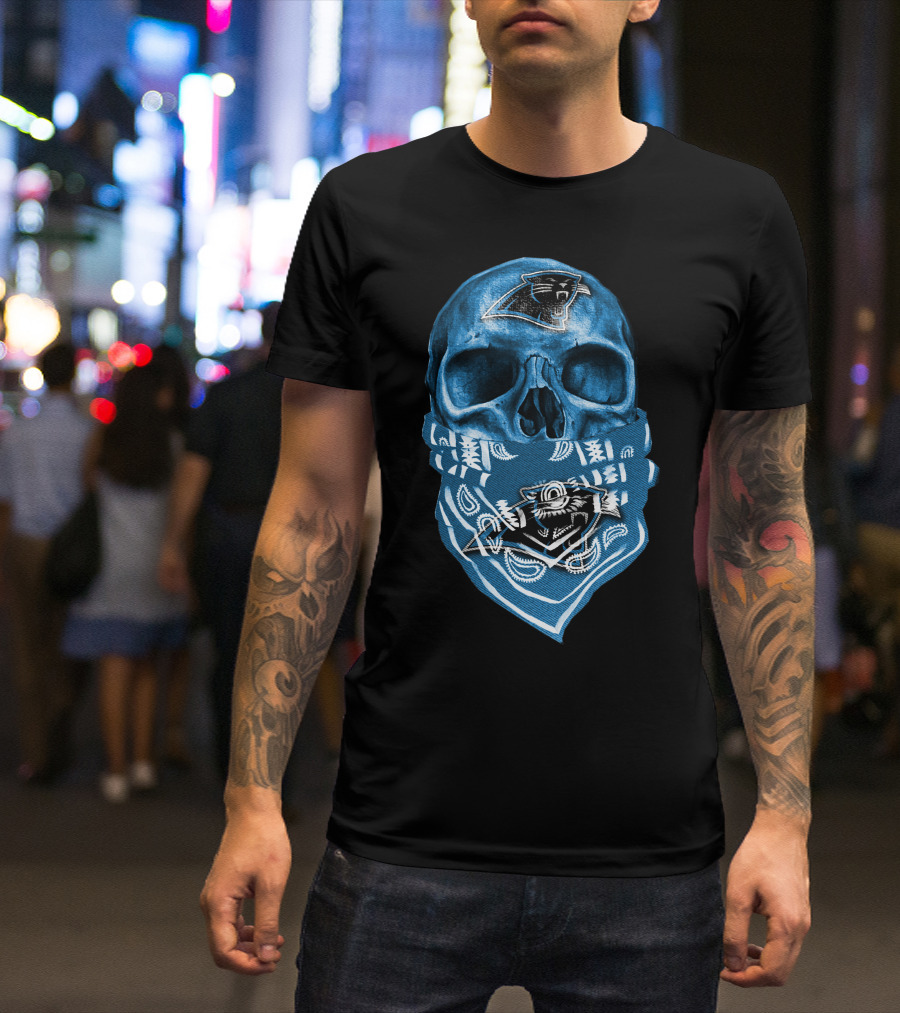 CAROLINA PANTHERS Skull Bandana Fan T-Shirt