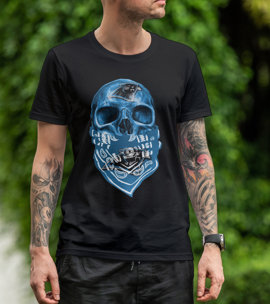 CAROLINA PANTHERS Skull Bandana Fan T-Shirt