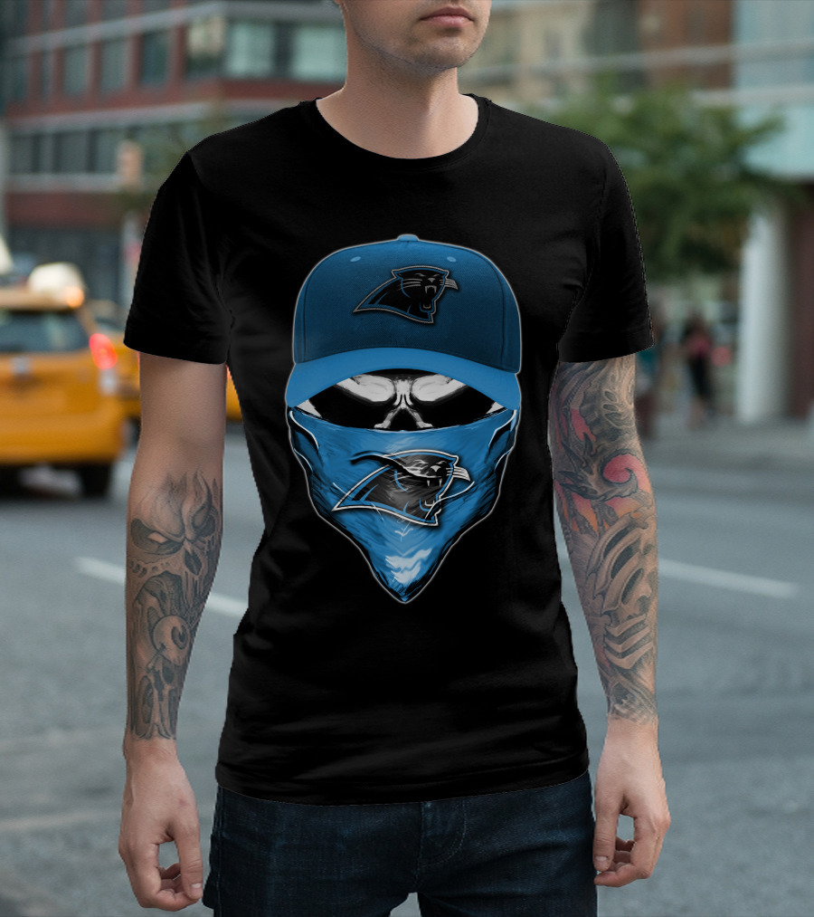 Skull Carolina Panthers Hat Bandana T-Shirt